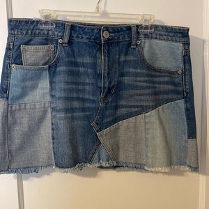 American Eagle Hi Rise Patchwork Mini Denim Skirt